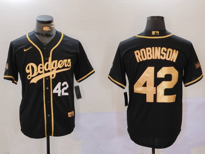 Men Los Angeles Dodgers 42 Robinson Black Game 2024 Nike MLB Jersey style 9124